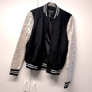 Varsity Sequin Zip Up Jacket
